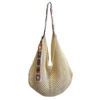 Bolso de mano de ganchillo de gran capacidad para mujer, bolsa tejida hueca ligera de estilo étnico, con correa bordada, tejido de algodón - details 5