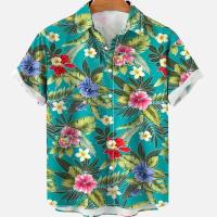 Camisa hawaiana con estampado de hojas para hombre, cárdigan vintage, floral, retro, social, hawaiana, Haruku, moda coreana, - details 14