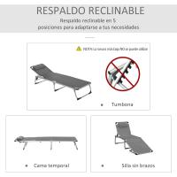 Plegable de Aluminio con Ajustable en 4 Posiciones Reposacabezas Extraíble y Respaldo Transpirable para Jardín Terraza Camping Exterior 170x60x76 cm Gris - details 4