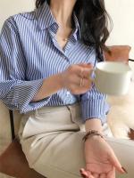 Blusas de Primavera-Otoño para Mujer Camisas de Manga Larga a Rayas Tops Moda de Estilo Coreano - details 4