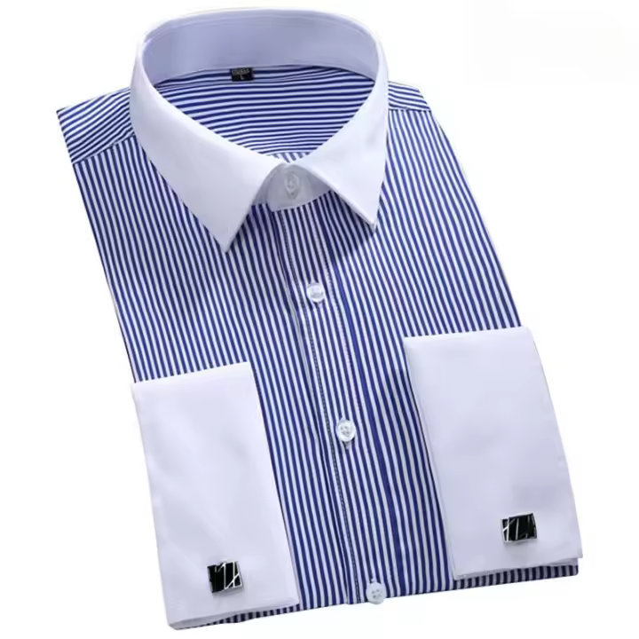 M ~ 6XL camisa de vestir con puños franceses para hombre 2024 nuevo blanco de manga larga botones formales de negocios camisas masculinas camisa con gemelos de ajuste Regular - 1
