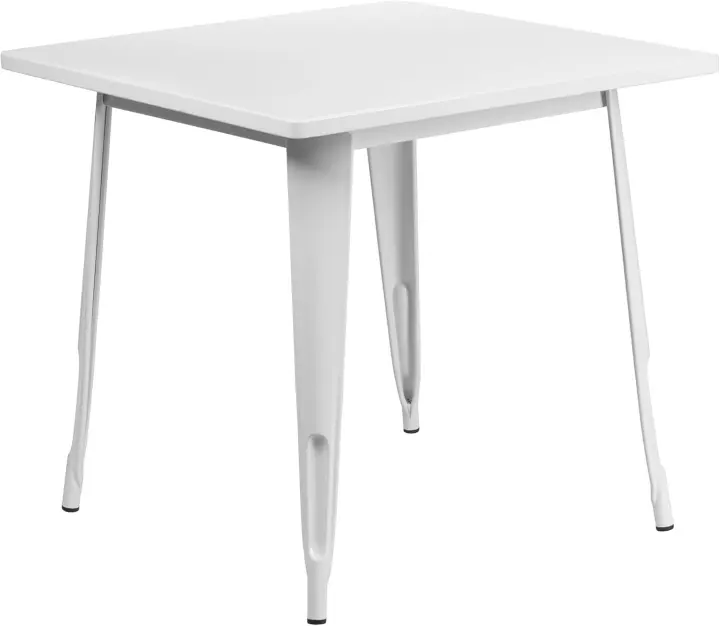 Mesa Cuadrada de Metal Blanco de Grado Comercial de 80 cm para Interiores y Exteriores - 1