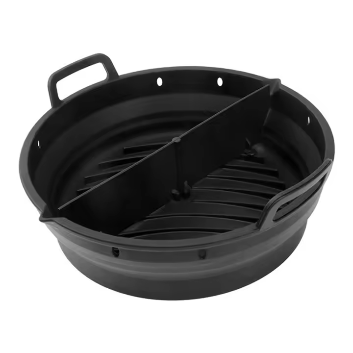 Plato de silicona para freidora de aire reutilizable, accesorios de cocina, herramienta plegable para freidora de aire de 8,5 pulgadas, molde para hornear negro - 1