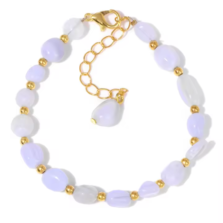Pulsera de Cuentas de Lapislázuli Natural Pulseras Ajustables de Piedra con Chip Irregular - 1