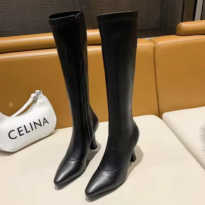 Botas De Tacón Alto Para Mujer, Botas Elásticas De Cabeza Cuadrada, Botas Delgadas De Tacón Súper Alto - 1