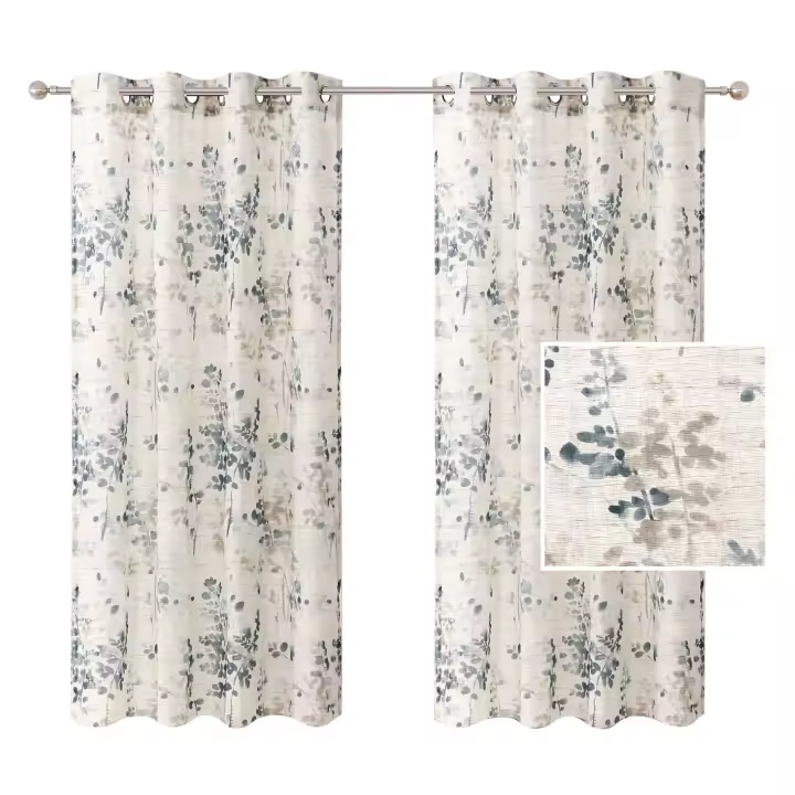 Cortinas de dormitorio, salón de Lino, Visillo Translúcido con Ojales, 2 Piezas - 1