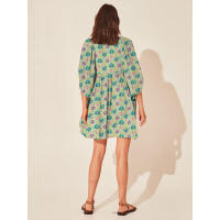 Vestido corto de vacaciones de playa de rayón informal suelto con lazo floral para mujer de moda de verano - details 156