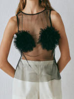 Camisetas sin mangas sexis de verano para mujer, camisa informal de malla transparente con pecho de flores, chaleco básico, ropa estética Y2K - details 2