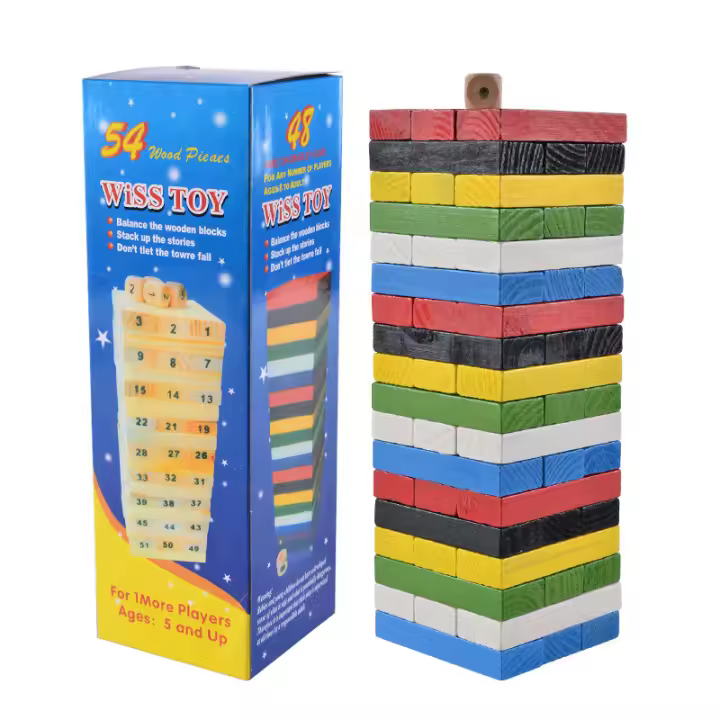 Juego de Mesa de 54 Piezas Jenga para Familias, Juguete Interactivo y Educativo para Niños, Ideal para Reuniones y Diversión - 1