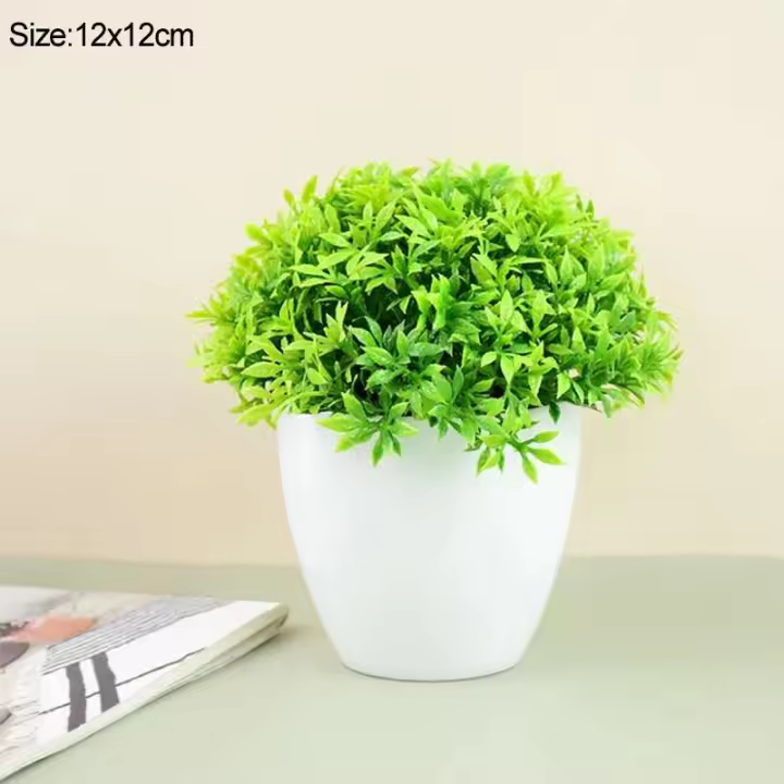 Bonsái verde artificial, tre pequeño, plantas herbáceas, decoraciones ETA, flores falsas para decoración del jardín del hogar, boda - 1
