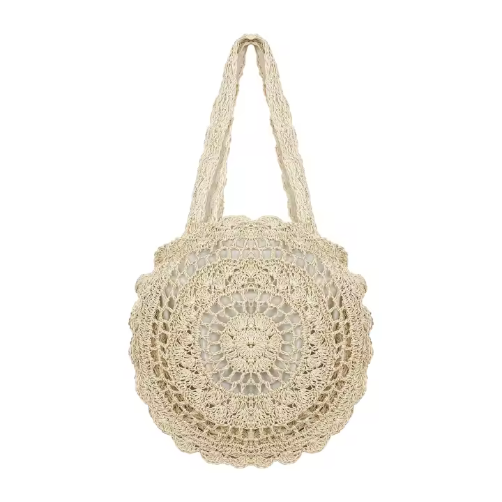 Bolso Redondo de la Paja Para Mujeres, Flores Grandes Durchb Raya Webart, Bandolera de Playa Ratán Para Estilo bohemio - 1