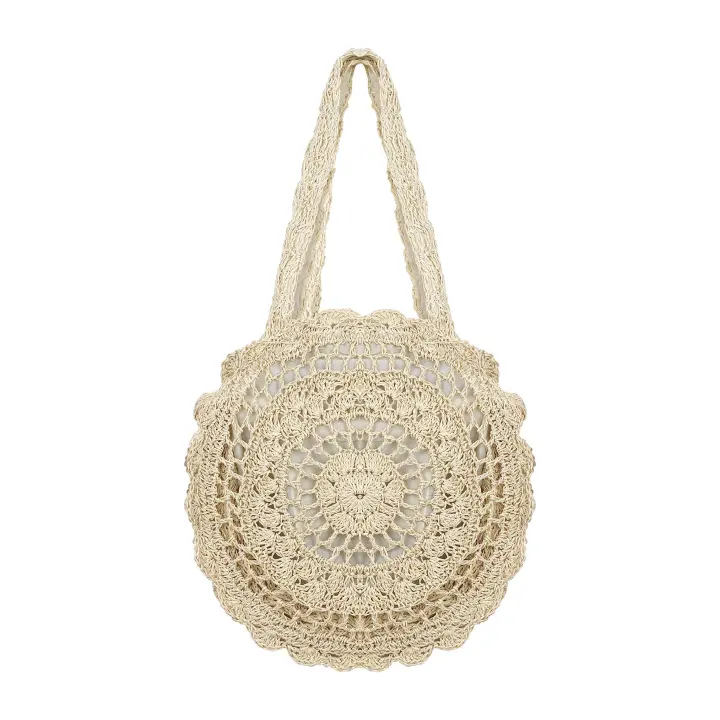 Bolso Redondo de la Paja Para Mujeres, Flores Grandes Durchb Raya Webart, Bandolera de Playa Ratán Para Estilo bohemio - 1