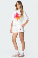Conjunto dulce arco reductor de edad 2025, suéter de manga corta con estampado suelto, top de mujer, pantalones cortos de manga corta. - details 19