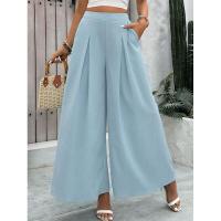 Pantalones Haruku clásicos de verano de pierna ancha sueltos con cintura elástica azul para mujer - details 5