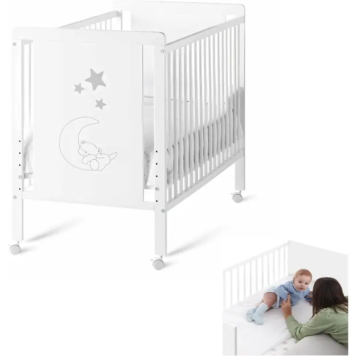 Cuna de Bebé Cuna Colecho Kit para Unir con Cama 4 Ruedas Sábana Bajera y Encimera de Algodón Natural - 1