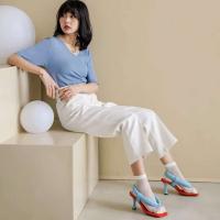 Sandalias de tacón estilo 2024 para mujer, chanclas de punta cuadrada de piel de oveja suave, banda elástica, tacones altos ultrafinos, mostrador abierto - details 0