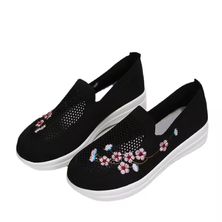 Zapatillas de deporte de malla transpirable para mujer, zapatos cómodos con flores, suaves y sólidos, a la moda, ligeros, 2022 - 1