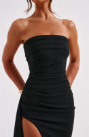 Mozision Strapless Backless Maxi Dress Women High Split Long Dress Sleeveless Off Shoulder Black Party Club Dress - details 8