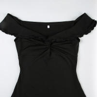 BUNO-Minivestido gótico oscuro liso con mangas y volantes para mujer, vestido de vacaciones de verano, vestidos plisados ​​con cuello en V, ropa Y2K - details 8