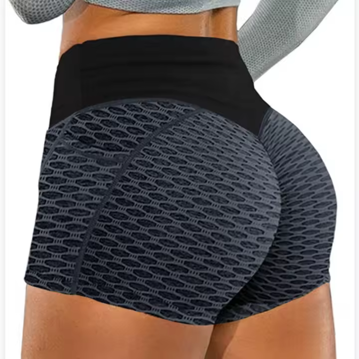 Mujeres de talla grande, pantalones deportivos de jacquard de tres puntos, pantalones cortos de yoga para mujeres con bolsillo de panal - 1