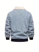 Chaqueta vaquera de lana cálida para hombre, abrigo informal con bolsillo con solapa y cuello de piel para Otoño e Invierno - details 19