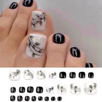 Juego De 24 Piezas Uñas Postizas De Acrílico Con Borde Blanco Y Flor Artísticas Para Pies Uñas Press on Removibles Para Fiestas - details 22