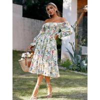 Vestido con cuello cuadrado para mujer, vestidos florales de manga larga, elegante y bonito, - details 15