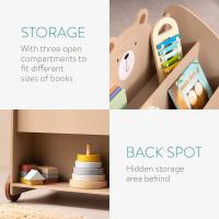 Librería Infantil de Madera Biblioteca Montessori para Niños con 3 Compartimentos para Libros y Juguetes Estantería con Ruedas Diseño de Oso - details 2
