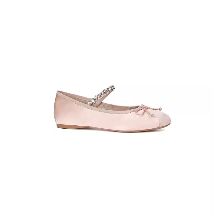 Zapatos de ballet de satén con punta redonda y diamantes de imitación súper suaves Zapatos planos Mary Jane - 1