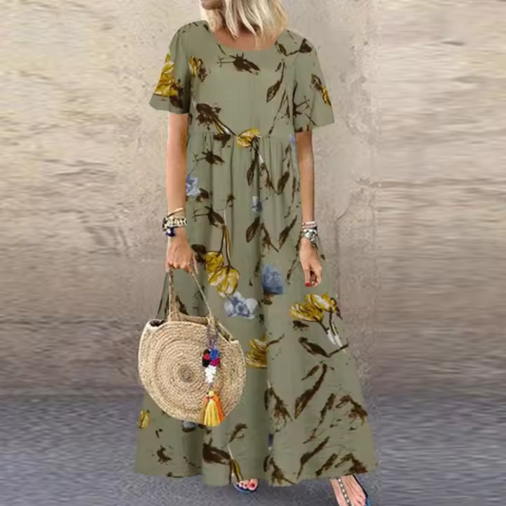 Vestido de mujer de cuello redondo de manga corta nuevo de verano - 1