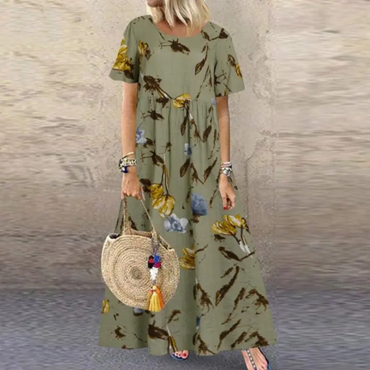 Vestido de mujer de cuello redondo de manga corta nuevo de verano - 1