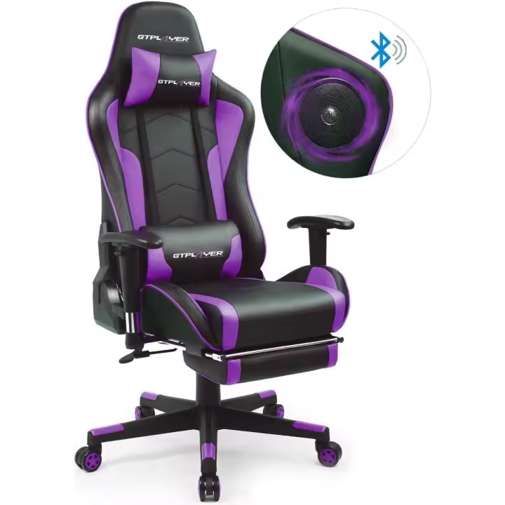 Silla Gaming Ergonómica con Altavoz Bluetooth Reposapiesos Ajustables en 3D para Oficina y Juegos - 1