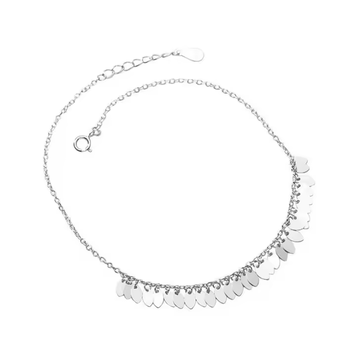 Tobillera de lentejuelas pequeñas de estilo étnico con borlas de hojas animadas de plata pura para mujer, regalo para estudiantes - 1