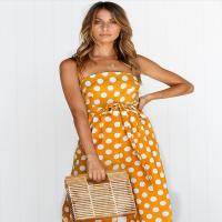 Europa Y Los Estados Unidos Mono con estampado de lunares vestido bohemio informal con cuello Halter y espalda descubierta pantalones informales tipo tubo ancho - details 2