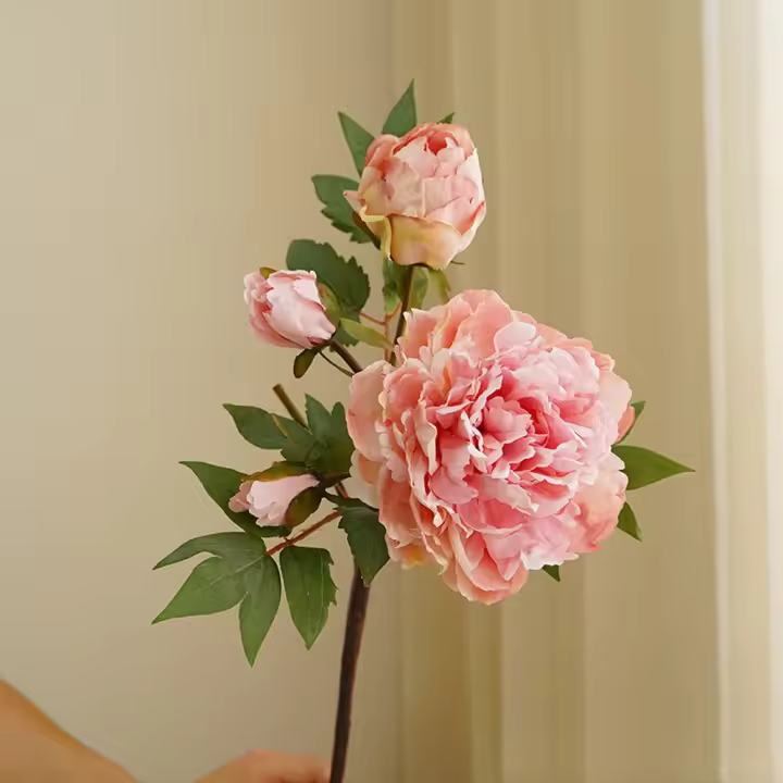 Ramo de flores de peonía artificiales de 3 cabezas, ramas de peonía de seda hechas a mano realistas, flores falsas exquisitas, regalo del Día de la madre - 1