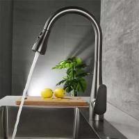 Grifo de fregadero de cascada negro gris extraíble grifo de cocina mezclador de agua giratorio de un solo orificio - details 0