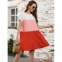 Vestido suelto con bloques de color, informal, con mangas con volantes, corte ajustado - details 14