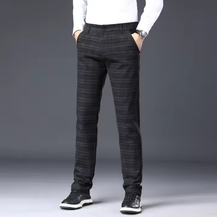 Pantalones Largos de Algodón-Cáñamo Verano 2025 Moda Versátil a Cuadros para Hombres y Jóvenes - 1
