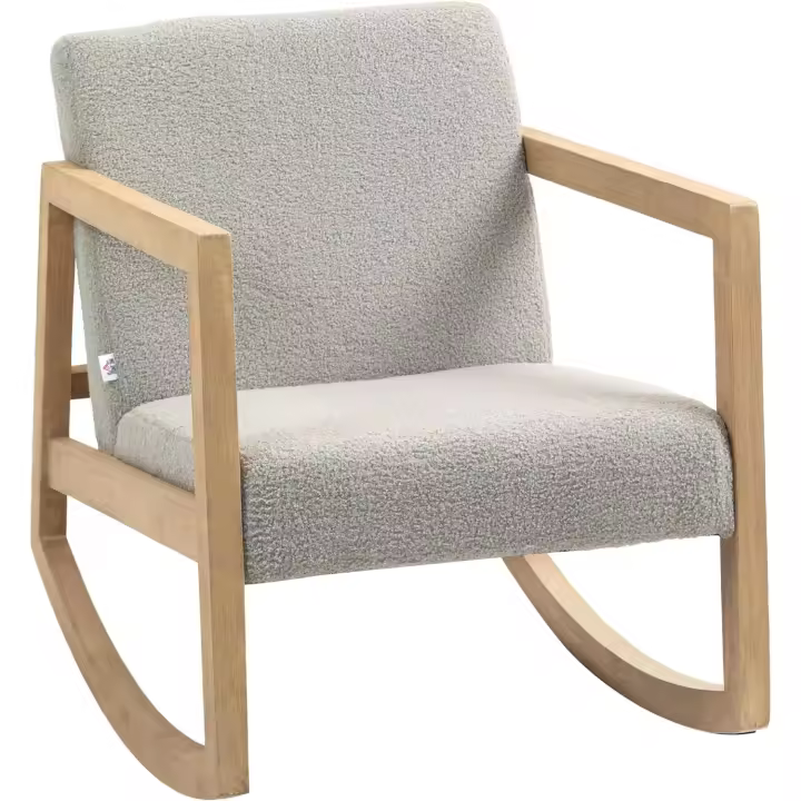 Mecedora tapizada en silla mecedora con patas de caucho y reposabrazos, sillón relax, carga 150 kg para dormitorio, salón, color crema. - 1