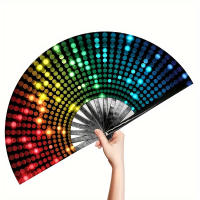 Abanico plegable fluorescente grande, abanico de mano de bambú Kung Fu, abanico colorido para fiestas, accesorio de baile y actuación, abanico para eventos festivos con diseño de anillo, ideal para fiestas y reuniones - details 3