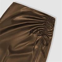 Falda negra por debajo de la rodilla de cuero PU para mujer, paquete de otoño e invierno con cordones, falda de tubo por debajo de la rodilla, ropa de calle coreana para club nocturno de cintura alta - details 12