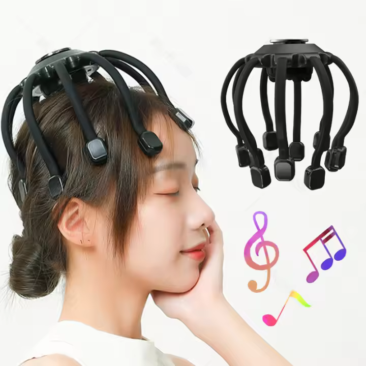 Masajeador de Cuero Cabelludo MUKASI, Masajeador Eléctrico de Cabeza con Música Bluetooth, 10 Puntos de Vibración, 4 Modos Ajustables, Recargable y Portátil para Aliviar Dolor y Ansiedad, Relajar Estrés y Tensión, Sueño Profundo, Regalo - 1