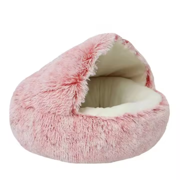 Cama redonda de felpa para gato y perro, colchón cálido y suave con cubierta, cueva para dormir, cueva para perros pequeños y gatitos - 1