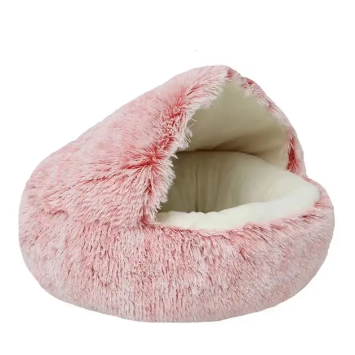 Cama redonda de felpa para gato y perro, colchón cálido y suave con cubierta, cueva para dormir, cueva para perros pequeños y gatitos - 1