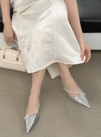 Sandalias de Cadena de Diamantes de Imitación Altas Puntiagudas Estilo Tacón Niche para Mujeres - details 14