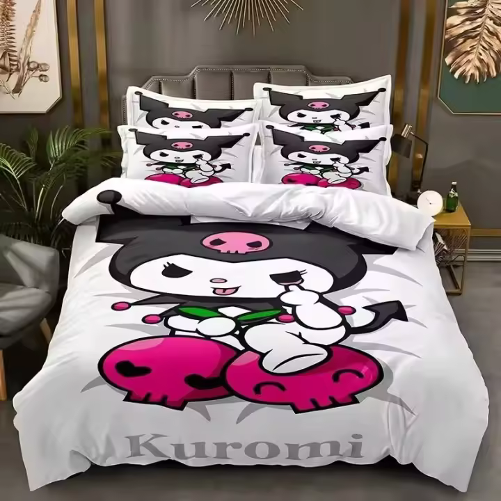Juego de Ropa de Cama de Poliéster 100% con Impresión Digital 3D Set Selimut Kawaii Hitam Beras para Camaras Tidur - 1