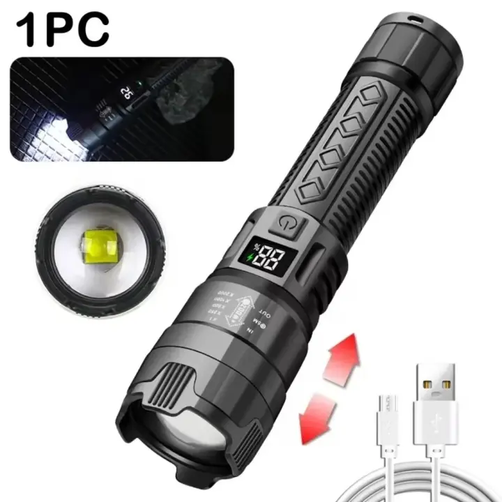 Linterna táctica de largo alcance Linterna LED superbrillante recargable por USB Resistente al agua - 1