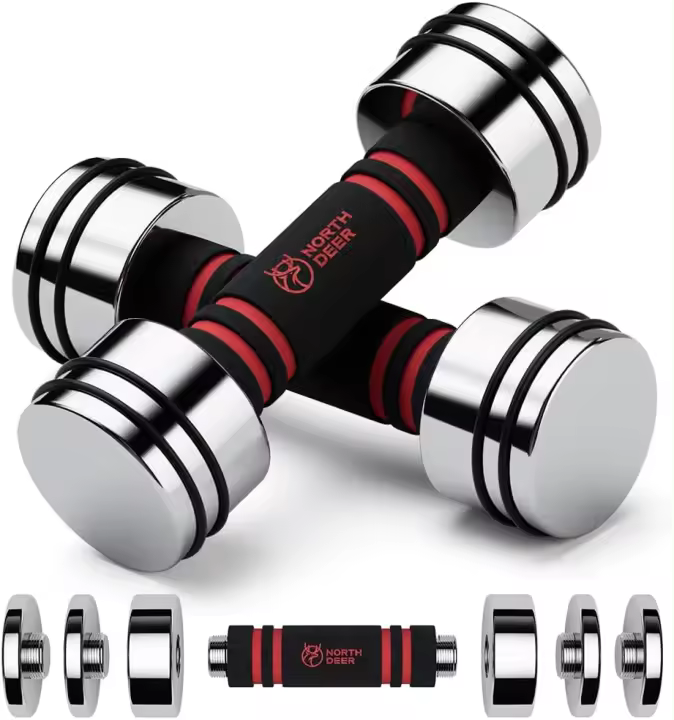 acero ultracompactas ajustables de 2,5 kg, 5 kg, 7,5 kg, 10 kg, 15 kg, 25 kg, mancuernas cromadas con asas de espuma, gimnasio en casa (elección de tamaño) - 1