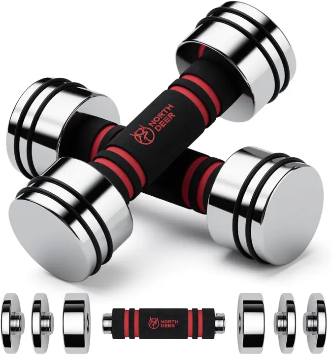 acero ultracompactas ajustables de 2,5 kg, 5 kg, 7,5 kg, 10 kg, 15 kg, 25 kg, mancuernas cromadas con asas de espuma, gimnasio en casa (elección de tamaño) - 1