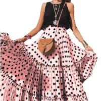 Falda estilo corrida de toros, lunares, vestido largo multicapa, suelto y con dobladillo grande - details 15